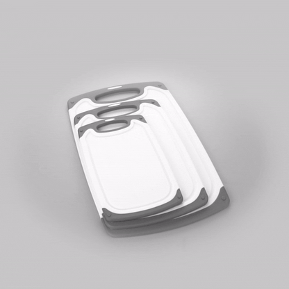 Comfy Grip White and Gray Plastic Cutting Board Set - Includes 3 Boards, with Juice Groove, Handle - 1 count box