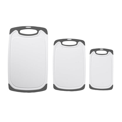 Comfy Grip White and Gray Plastic Cutting Board Set - Includes 3 Boards, with Juice Groove, Handle - 1 count box