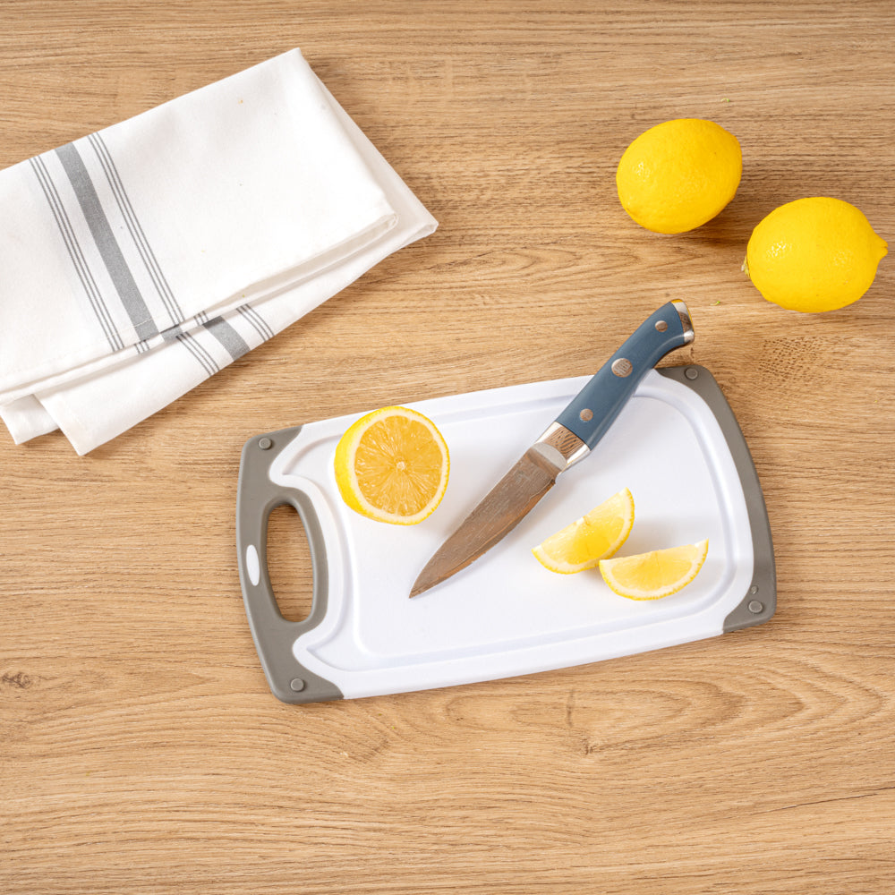 Comfy Grip White and Gray Plastic Cutting Board Set - Includes 3 Boards, with Juice Groove, Handle - 1 count box