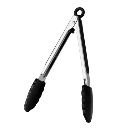 Met Lux Black Stainless Steel Kitchen Tong - Scalloped - 9" x 1 1/2" x 1" - 1 count box