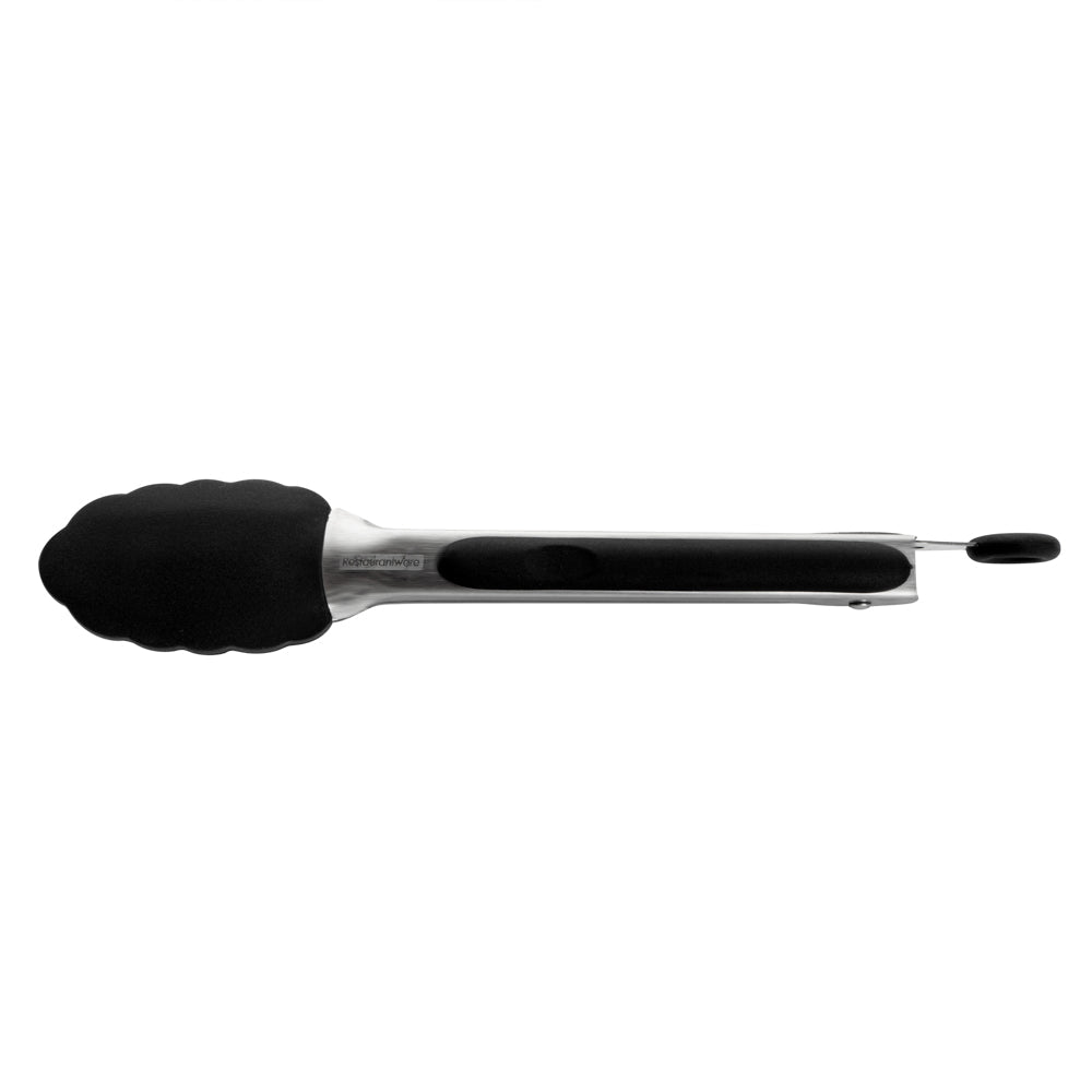 Met Lux Black Stainless Steel Kitchen Tong - Scalloped - 9" x 1 1/2" x 1" - 1 count box