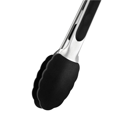Met Lux Black Stainless Steel Kitchen Tong - Scalloped - 9" x 1 1/2" x 1" - 1 count box