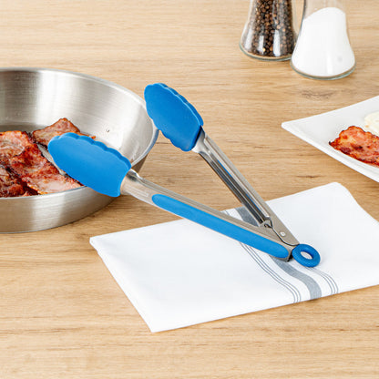 Met Lux Blue Stainless Steel Kitchen Tong - Scalloped - 9" x 1 1/2" x 1" - 1 count box