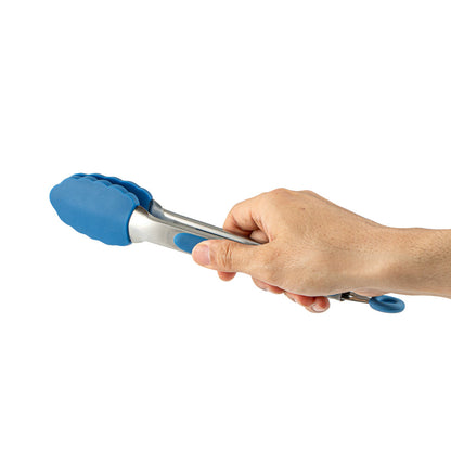 Met Lux Blue Stainless Steel Kitchen Tong - Scalloped - 9" x 1 1/2" x 1" - 1 count box