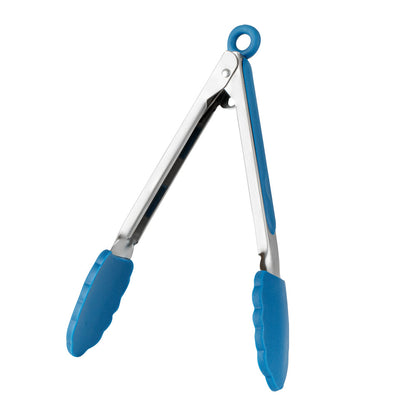 Met Lux Blue Stainless Steel Kitchen Tong - Scalloped - 9" x 1 1/2" x 1" - 1 count box