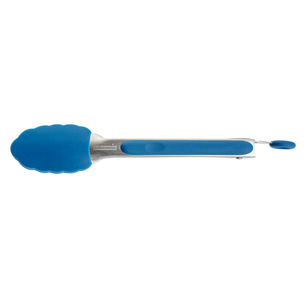 Met Lux Blue Stainless Steel Kitchen Tong - Scalloped - 9" x 1 1/2" x 1" - 1 count box