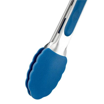 Met Lux Blue Stainless Steel Kitchen Tong - Scalloped - 9" x 1 1/2" x 1" - 1 count box