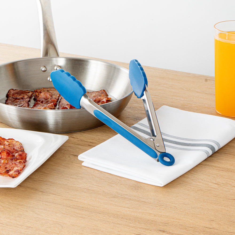 Met Lux Blue Stainless Steel Kitchen Tong - Scalloped - 9" x 1 1/2" x 1" - 1 count box
