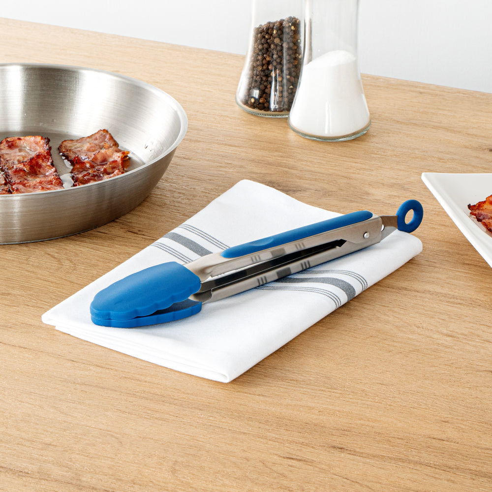 Met Lux Blue Stainless Steel Kitchen Tong - Scalloped - 9" x 1 1/2" x 1" - 1 count box