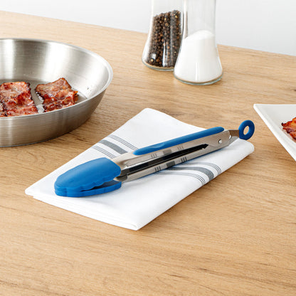 Met Lux Blue Stainless Steel Kitchen Tong - Scalloped - 9" x 1 1/2" x 1" - 1 count box