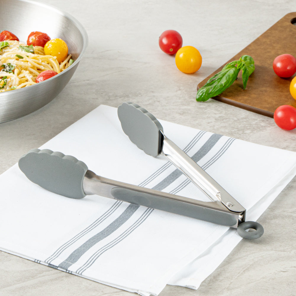 Met Lux Gray Stainless Steel Kitchen Tong - Scalloped - 9" x 1 1/2" x 1" - 1 count box