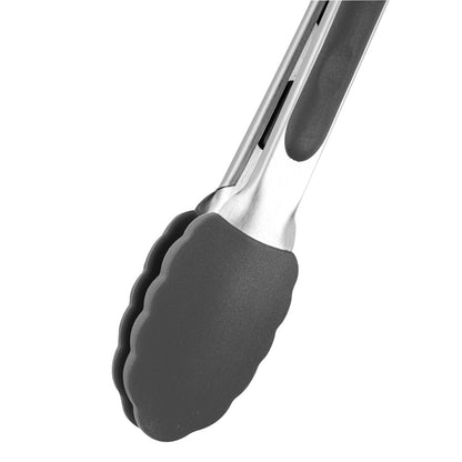 Met Lux Gray Stainless Steel Kitchen Tong - Scalloped - 9" x 1 1/2" x 1" - 1 count box