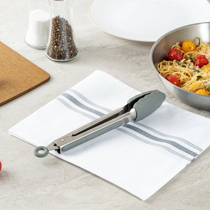 Met Lux Gray Stainless Steel Kitchen Tong - Scalloped - 9" x 1 1/2" x 1" - 1 count box