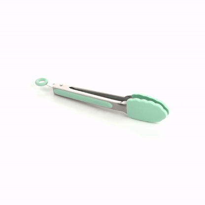 Met Lux Teal Stainless Steel Kitchen Tong - Scalloped - 9" x 1 1/2" x 1" - 1 count box