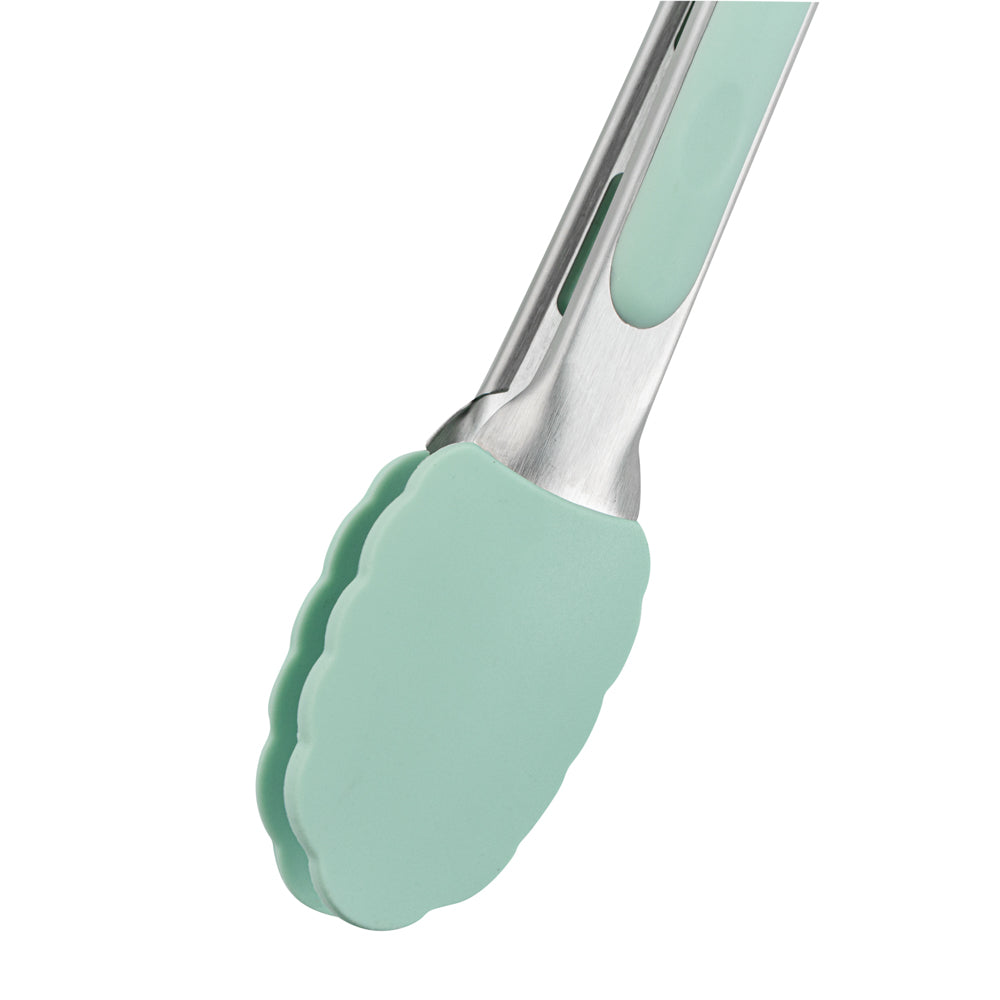 Met Lux Teal Stainless Steel Kitchen Tong - Scalloped - 9" x 1 1/2" x 1" - 1 count box