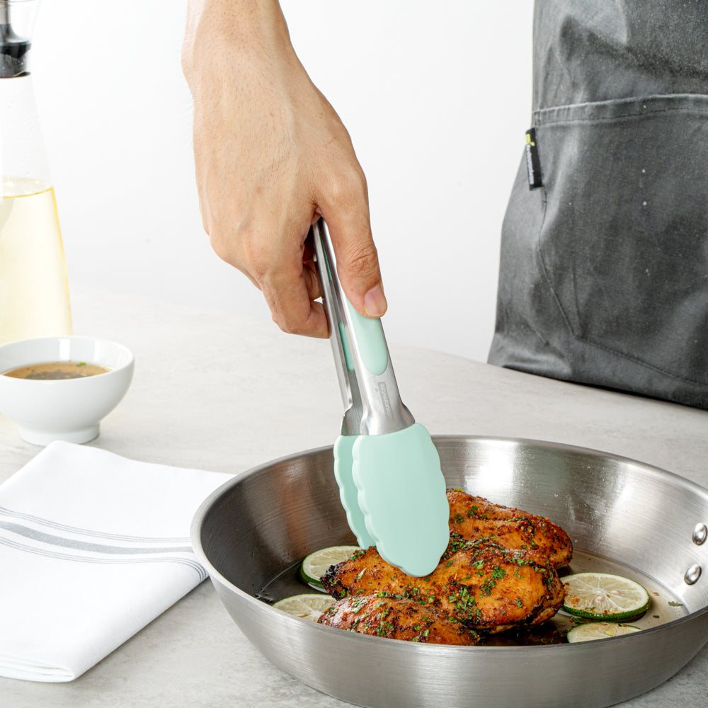 Met Lux Teal Stainless Steel Kitchen Tong - Scalloped - 9" x 1 1/2" x 1" - 1 count box