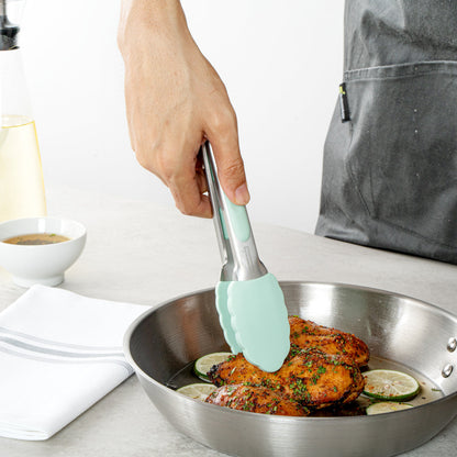 Met Lux Teal Stainless Steel Kitchen Tong - Scalloped - 9" x 1 1/2" x 1" - 1 count box