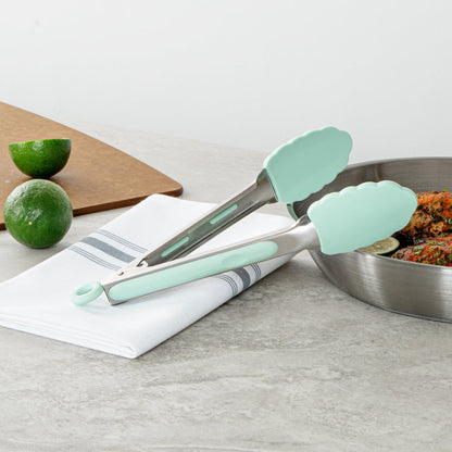 Met Lux Teal Stainless Steel Kitchen Tong - Scalloped - 9" x 1 1/2" x 1" - 1 count box