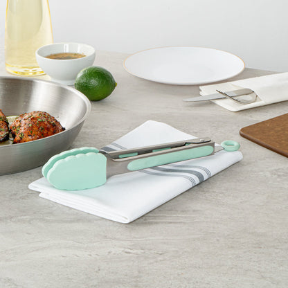 Met Lux Teal Stainless Steel Kitchen Tong - Scalloped - 9" x 1 1/2" x 1" - 1 count box