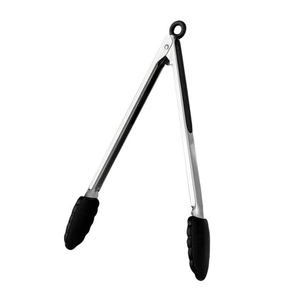 Met Lux Black Stainless Steel Kitchen Tong - Scalloped - 12" x 1 3/4" x 1" - 1 count box