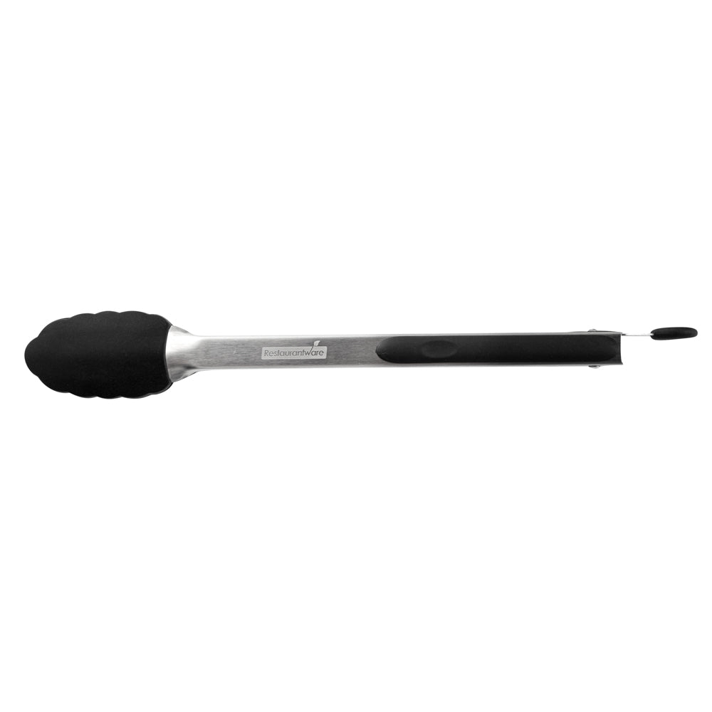 Met Lux Black Stainless Steel Kitchen Tong - Scalloped - 12" x 1 3/4" x 1" - 1 count box