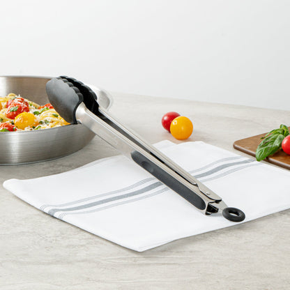 Met Lux Black Stainless Steel Kitchen Tong - Scalloped - 12" x 1 3/4" x 1" - 1 count box