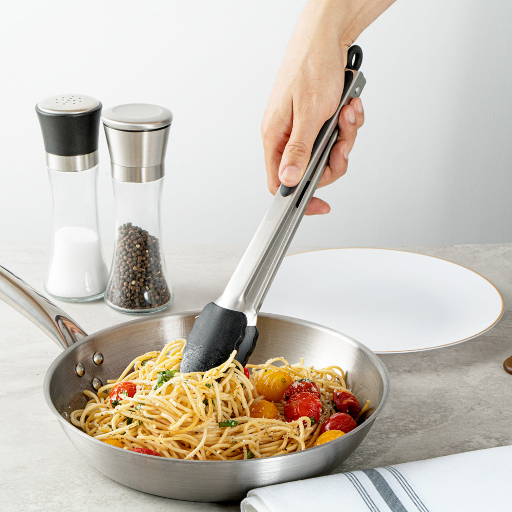 Met Lux Black Stainless Steel Kitchen Tong - Scalloped - 12" x 1 3/4" x 1" - 1 count box