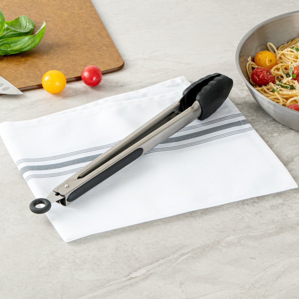 Met Lux Black Stainless Steel Kitchen Tong - Scalloped - 12" x 1 3/4" x 1" - 1 count box