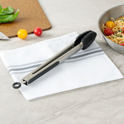 Met Lux Black Stainless Steel Kitchen Tong - Scalloped - 12" x 1 3/4" x 1" - 1 count box