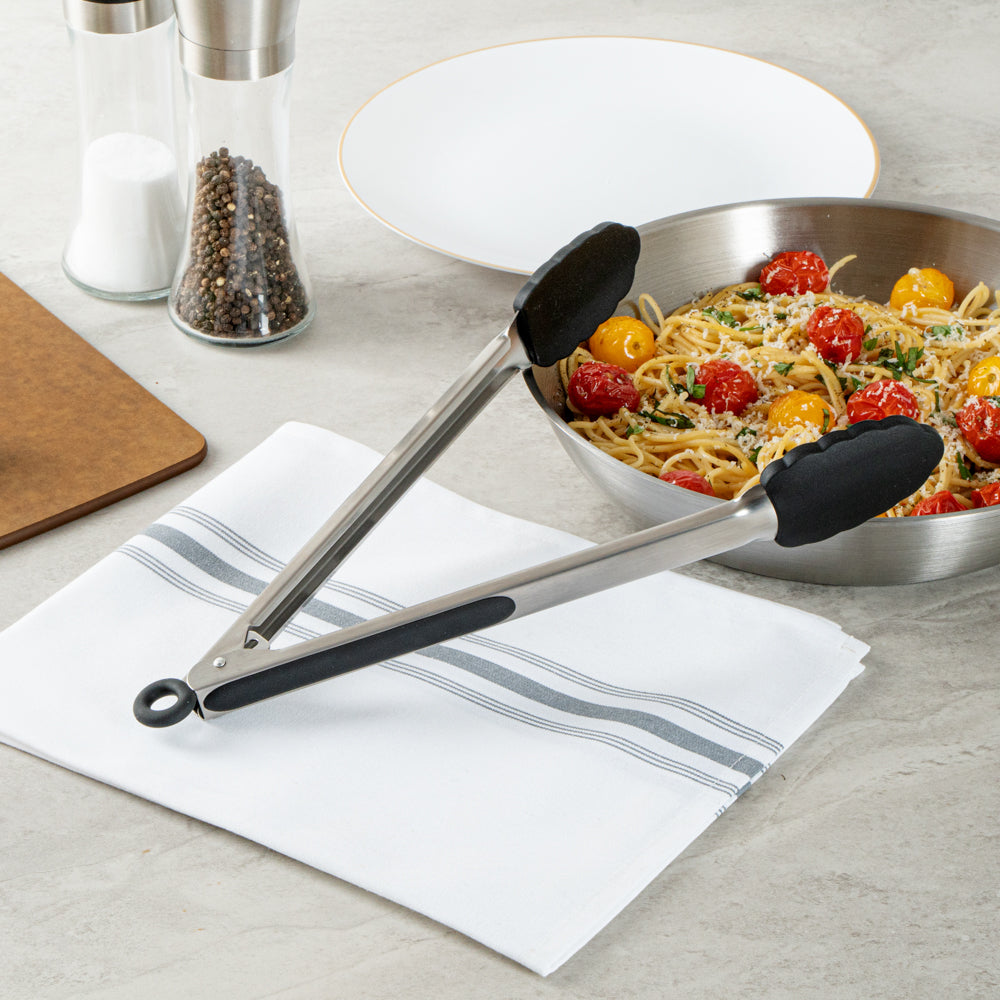 Met Lux Black Stainless Steel Kitchen Tong - Scalloped - 12" x 1 3/4" x 1" - 1 count box