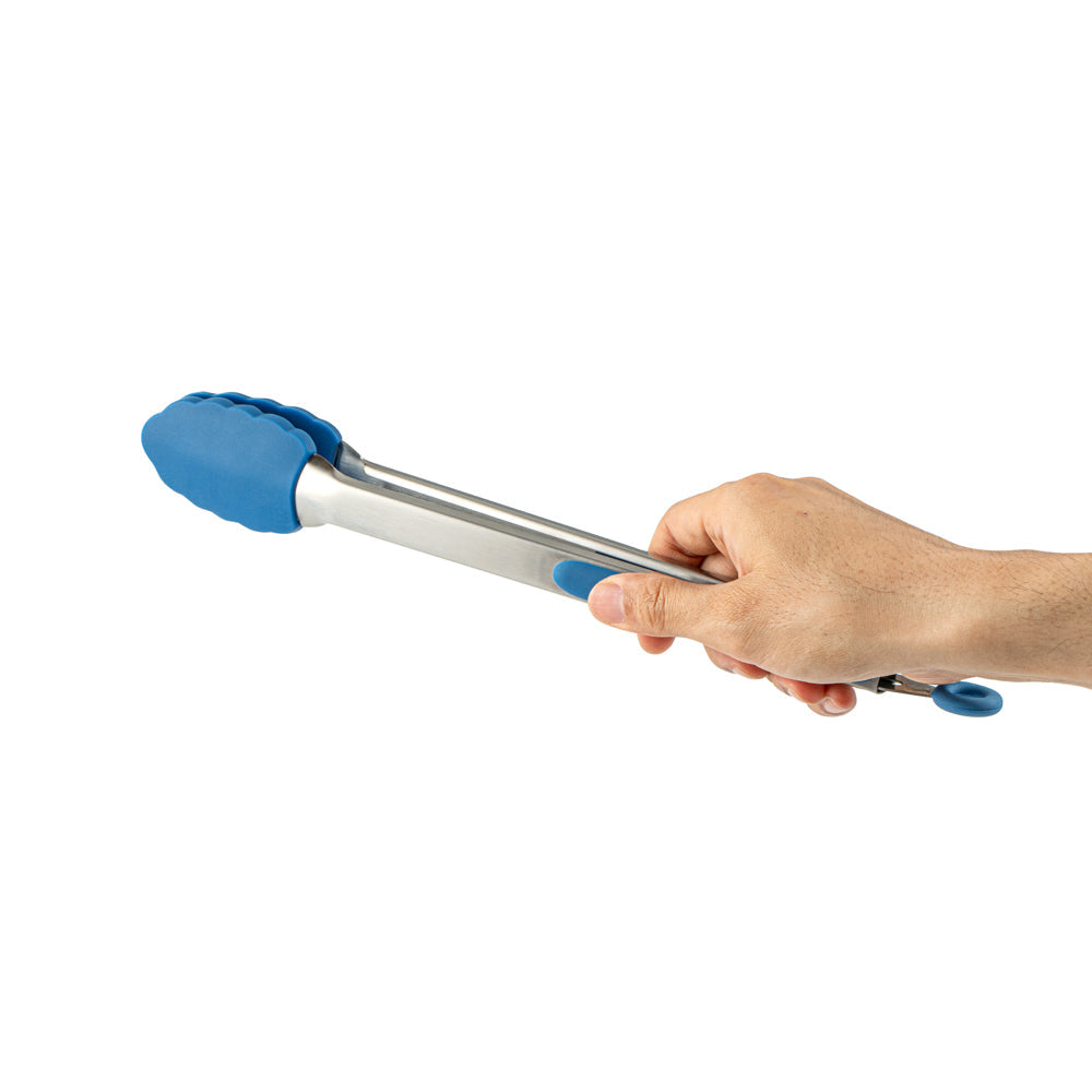 Met Lux Blue Stainless Steel Kitchen Tong - Scalloped - 12" x 1 3/4" x 1" - 1 count box