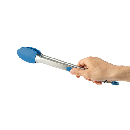Met Lux Blue Stainless Steel Kitchen Tong - Scalloped - 12" x 1 3/4" x 1" - 1 count box