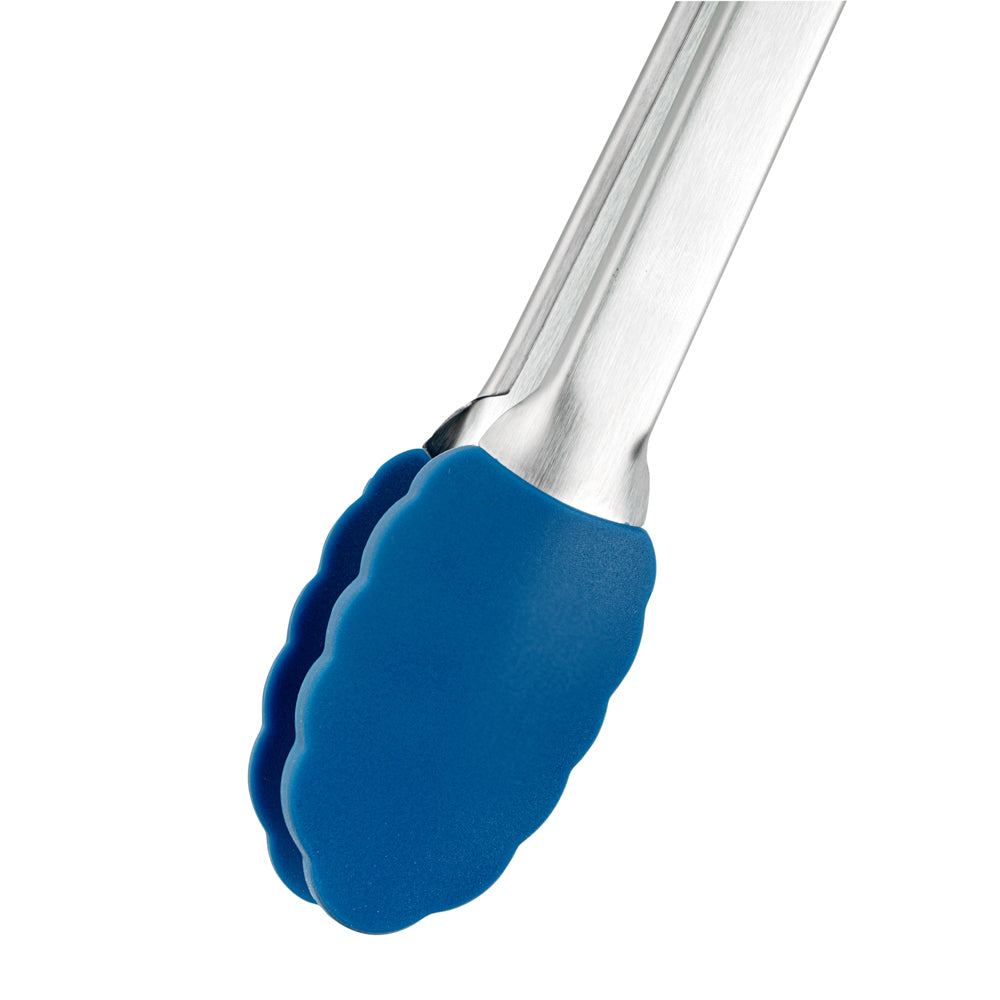 Met Lux Blue Stainless Steel Kitchen Tong - Scalloped - 12" x 1 3/4" x 1" - 1 count box
