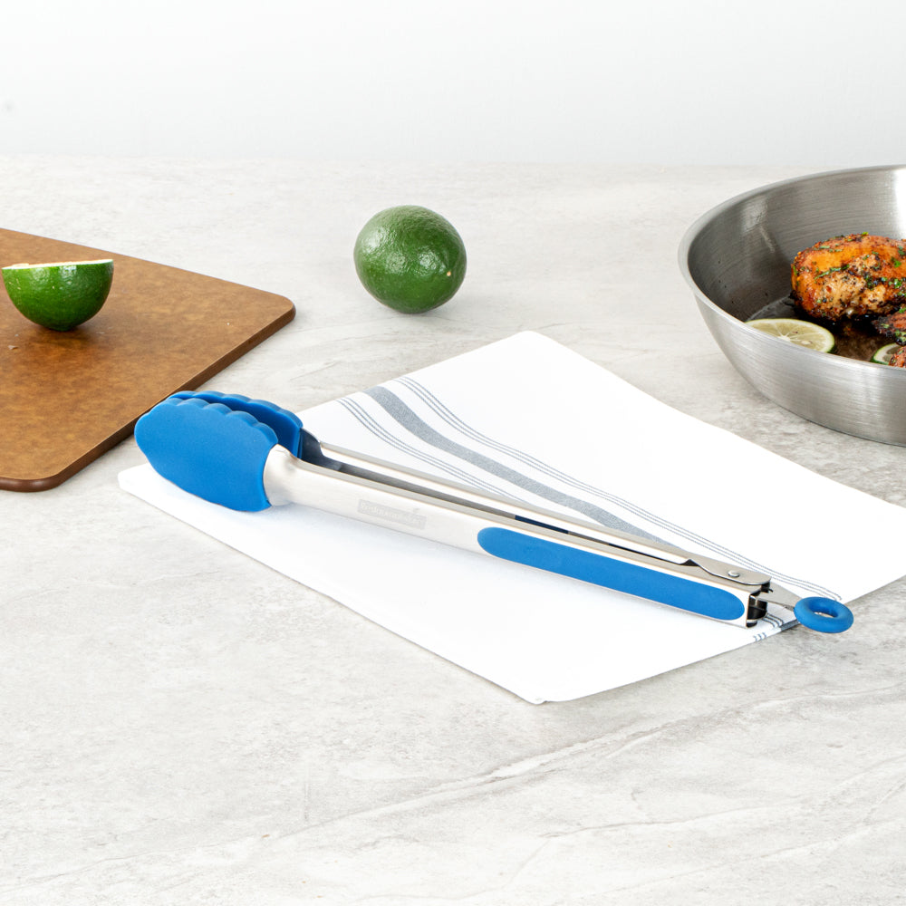 Met Lux Blue Stainless Steel Kitchen Tong - Scalloped - 12" x 1 3/4" x 1" - 1 count box