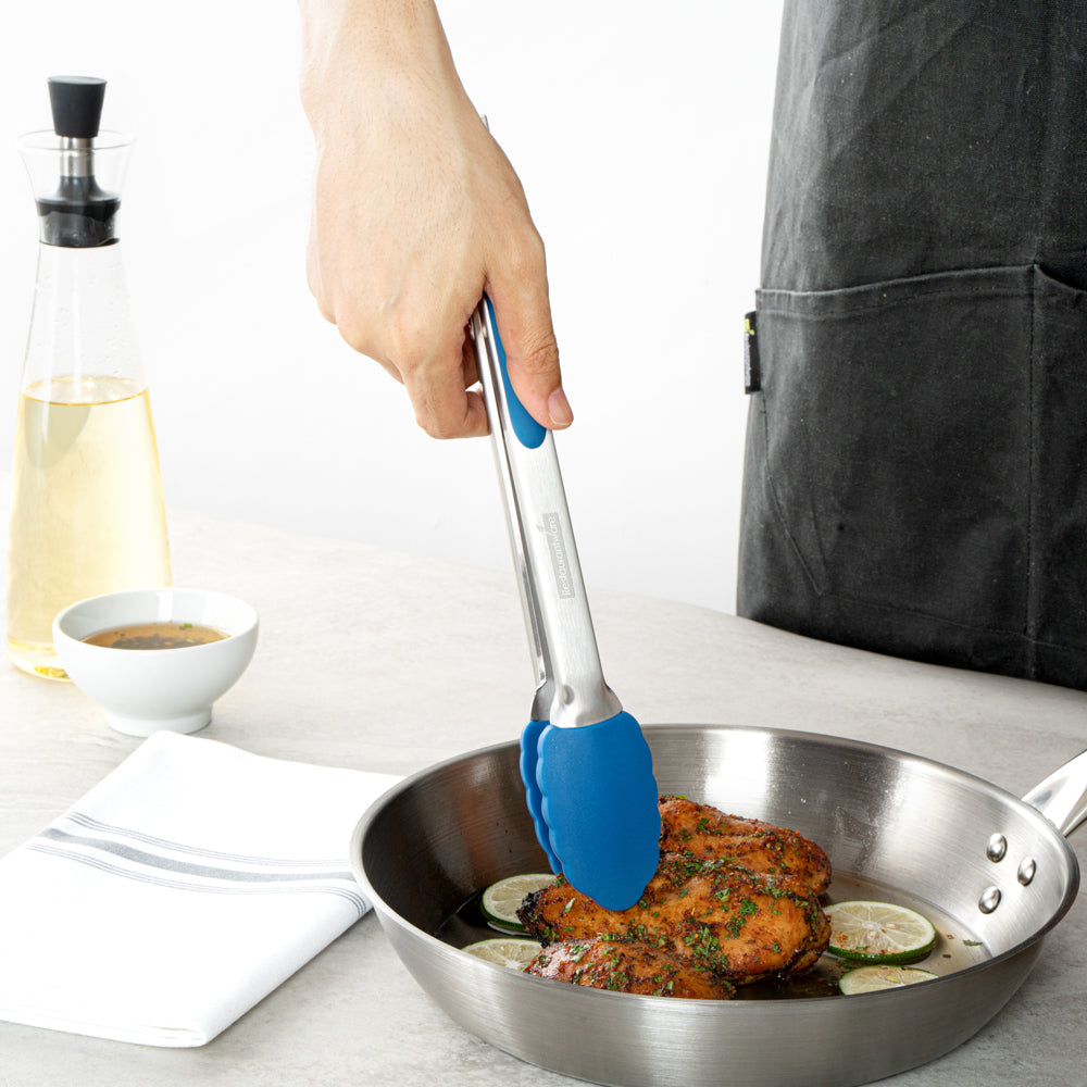 Met Lux Blue Stainless Steel Kitchen Tong - Scalloped - 12" x 1 3/4" x 1" - 1 count box