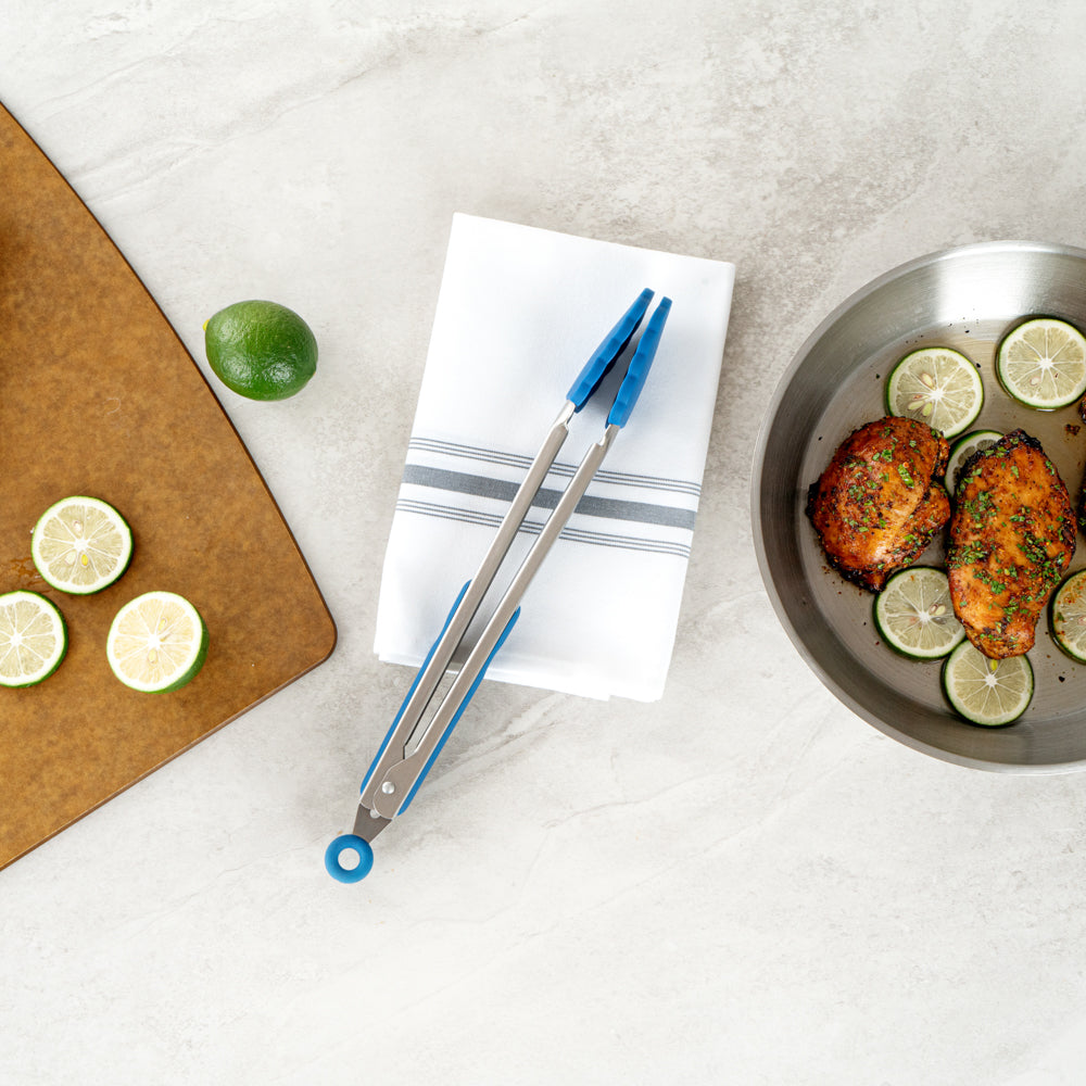 Met Lux Blue Stainless Steel Kitchen Tong - Scalloped - 12" x 1 3/4" x 1" - 1 count box