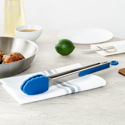 Met Lux Blue Stainless Steel Kitchen Tong - Scalloped - 12" x 1 3/4" x 1" - 1 count box