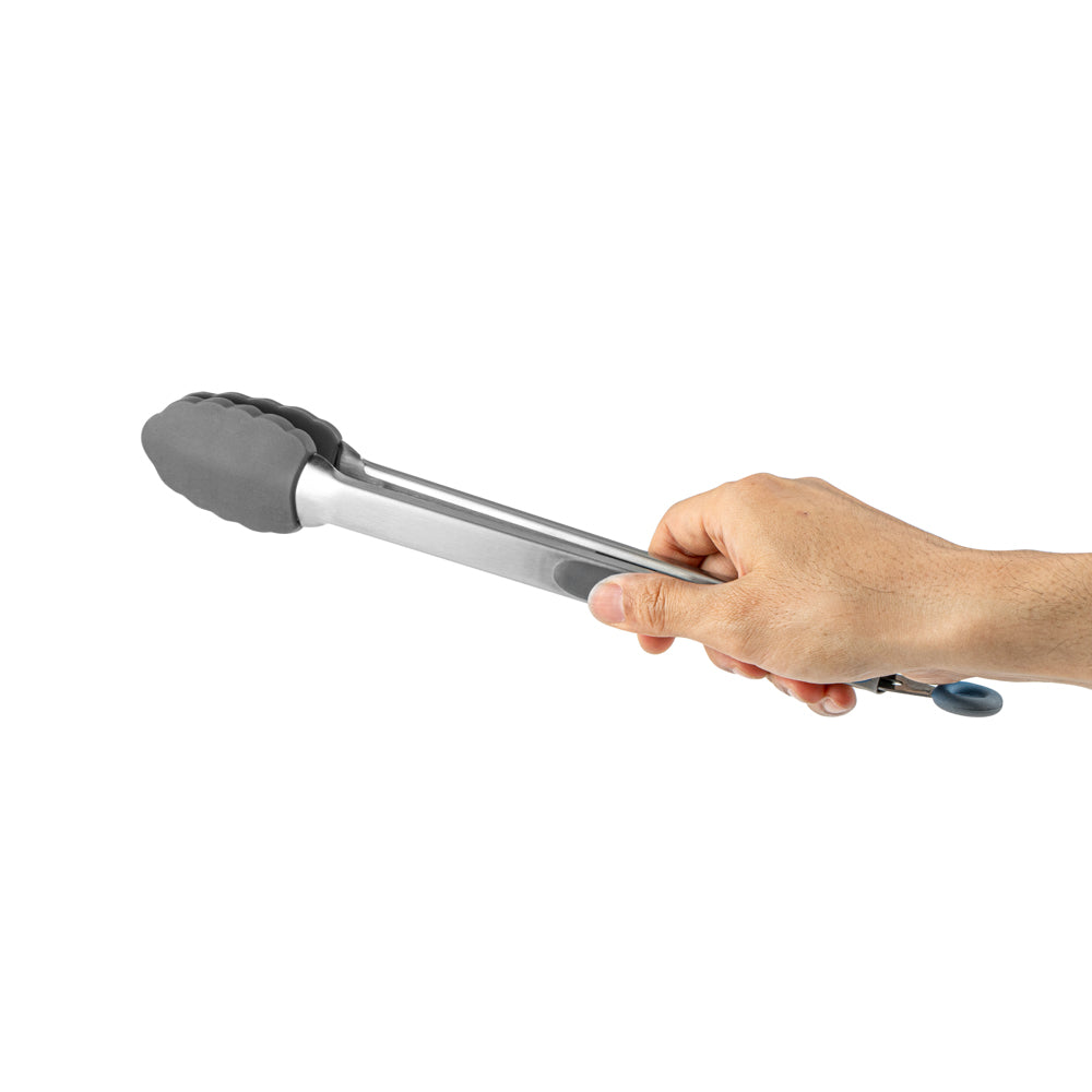Met Lux Gray Stainless Steel Kitchen Tong - Scalloped - 12" x 1 3/4" x 1" - 1 count box