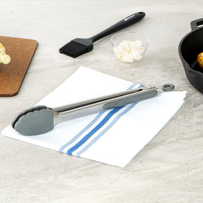 Met Lux Gray Stainless Steel Kitchen Tong - Scalloped - 12" x 1 3/4" x 1" - 1 count box
