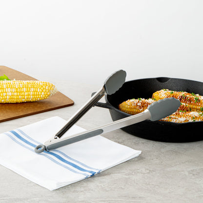 Met Lux Gray Stainless Steel Kitchen Tong - Scalloped - 12" x 1 3/4" x 1" - 1 count box