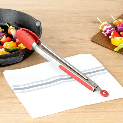 Met Lux Red Stainless Steel Kitchen Tong - Scalloped - 12" x 1 3/4" x 1" - 1 count box