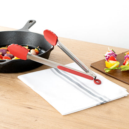 Met Lux Red Stainless Steel Kitchen Tong - Scalloped - 12" x 1 3/4" x 1" - 1 count box