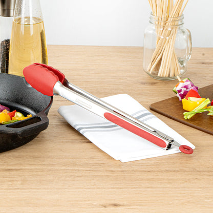 Met Lux Red Stainless Steel Kitchen Tong - Scalloped - 12" x 1 3/4" x 1" - 1 count box