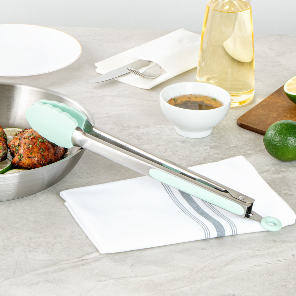 Met Lux Teal Stainless Steel Kitchen Tong - Scalloped - 12" x 1 3/4" x 1" - 1 count box