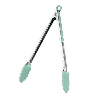 Met Lux Teal Stainless Steel Kitchen Tong - Scalloped - 12" x 1 3/4" x 1" - 1 count box