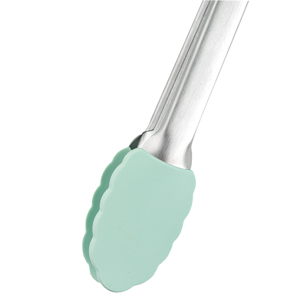 Met Lux Teal Stainless Steel Kitchen Tong - Scalloped - 12" x 1 3/4" x 1" - 1 count box