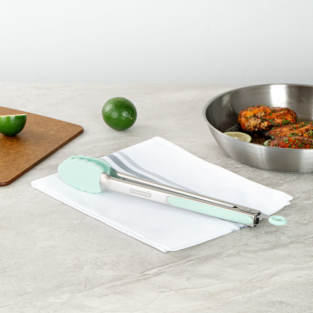 Met Lux Teal Stainless Steel Kitchen Tong - Scalloped - 12" x 1 3/4" x 1" - 1 count box