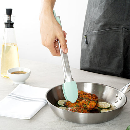 Met Lux Teal Stainless Steel Kitchen Tong - Scalloped - 12" x 1 3/4" x 1" - 1 count box