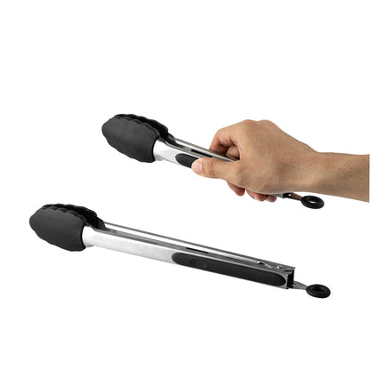 Met Lux Black Stainless Steel 2-Piece Kitchen Tong Set - Scalloped - 12" x 1 3/4" x 2" - 1 count box