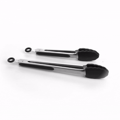 Met Lux Black Stainless Steel 2-Piece Kitchen Tong Set - Scalloped - 12" x 1 3/4" x 2" - 1 count box